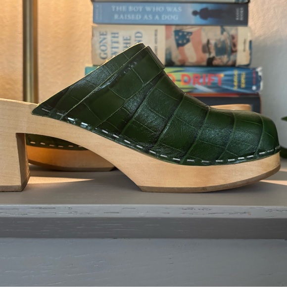 Swedish Hasbeens Green Croc-Embossed Mules - Picture 4 of 8